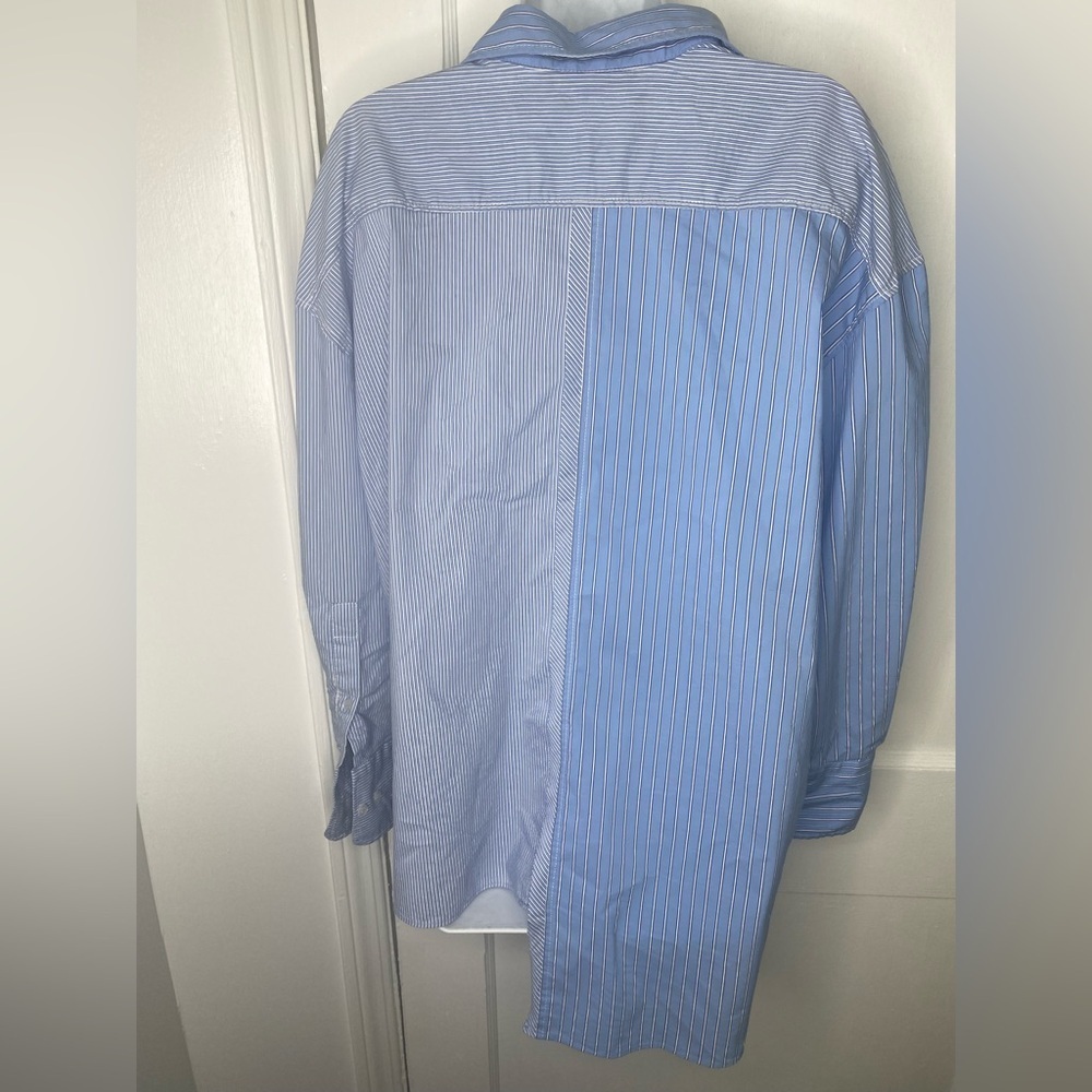 ZARA Women's Asymmetrical Blue Striped Shirt - Picture 6 of 6